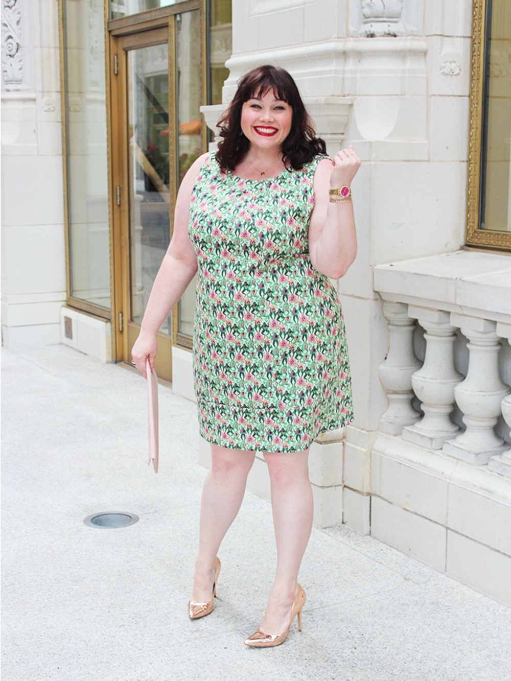 Rachel Antonoff Pink and Green Dissected Frogs Plus Sleeveless Shift Dress 1x